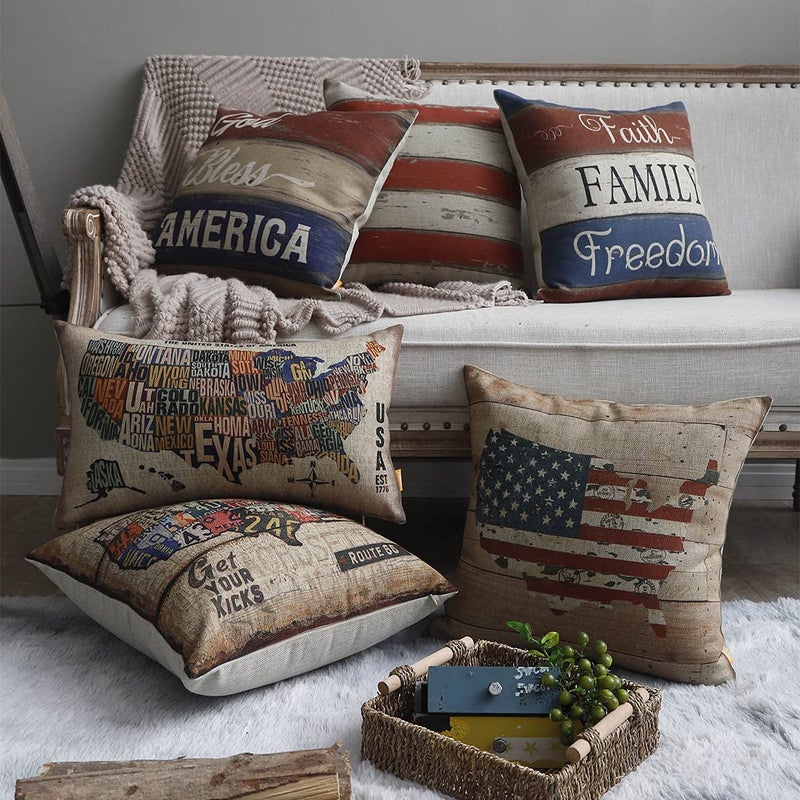 LINKWELL Americana Pillow Cover 18x18, 4th of July Decorative Pillow Cover, Faith Family Freedom Decor, Independence Day Cushion Pillowcase for Sofa Couch CC1410 - Image 3